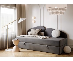 LEONARD Funktionales Bett 100x200 cm, Polsterbett, Einzelbett mit Matratze und Bettkasten