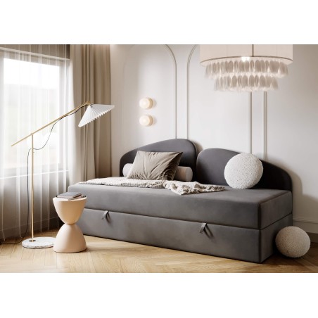 LEONARD Funktionales Bett 100x200 cm, Polsterbett, Einzelbett mit Matratze und Bettkasten