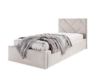 AZURO S03 Polsterbett 100x200 cm mit Bettkasten, Lattenrost und pflegeleichtem Stoff, vom Fußteil geöffnet