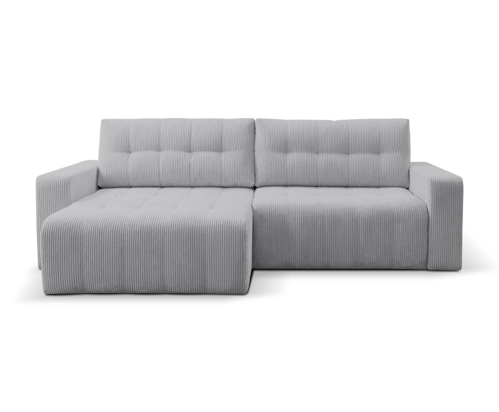 Stilvolles Ecksofa links / rechts mit Ausziehfunktion und Bettkasten, POSO-Stoff, MASONE