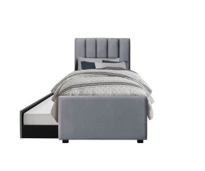 LAMARO HL5 Polsterbett 90x200 cm, Einzelbett für Jugendzimmer, zwei Schlafgelegenheiten, Velvetstoff Aschgrau