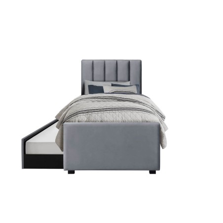 Polsterbett 90x200 cm, Einzelbett für Jugendzimmer, zwei Schlafgelegenheiten, Velvetstoff Aschgrau, LAMARO HL5