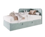 Komfortables Eckbett 90x200 cm mit Bettkasten, Einzelbett, Polsterbett für Jugendzimmer, KEVIN 1R Komfortables Eckbett 90x200 cm mit Bettkasten, Einzelbett, Polsterbett für Jugendzimmer, KEVIN 1R