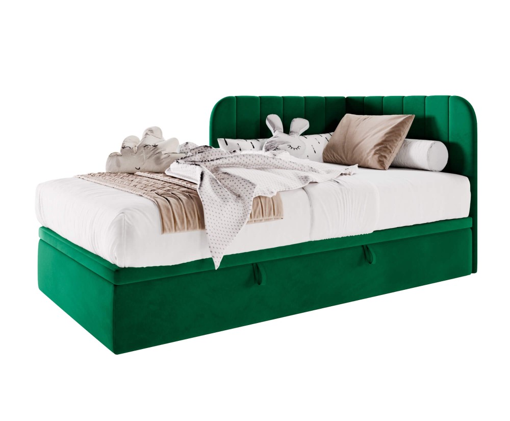 Komfortables Eckbett 90x200 cm mit Bettkasten, Einzelbett, Polsterbett für Jugendzimmer, KEVIN 1R Komfortables Eckbett 90x200 cm mit Bettkasten, Einzelbett, Polsterbett für Jugendzimmer, KEVIN 1R