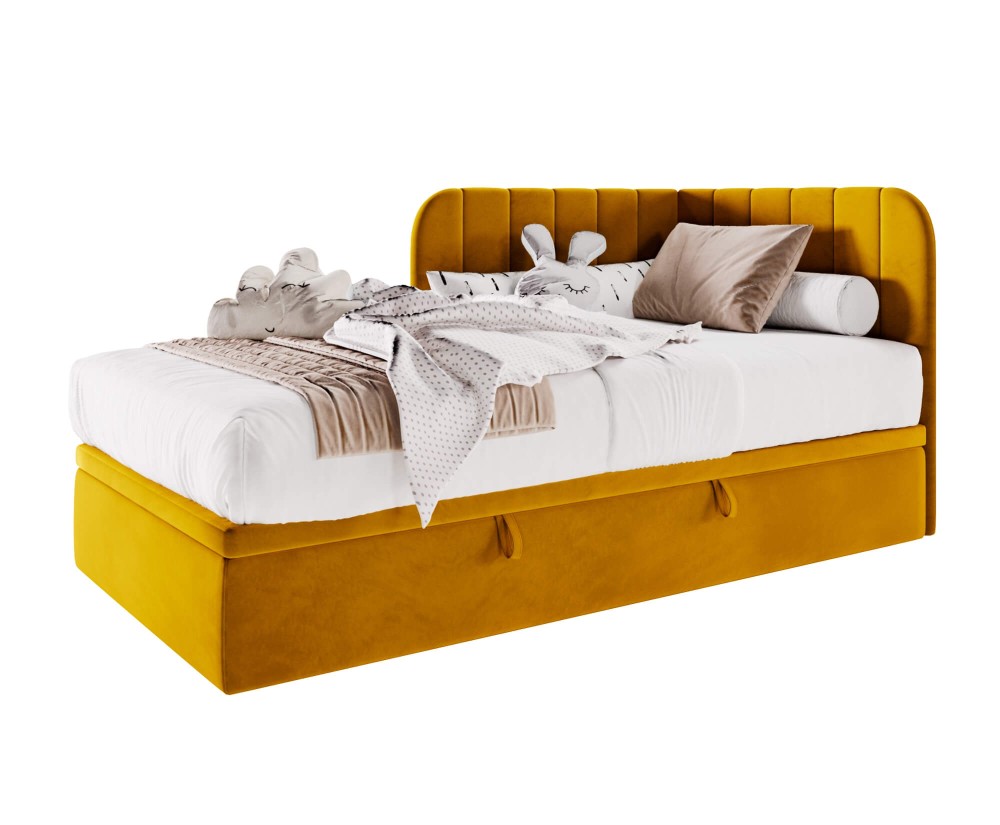 Komfortables Eckbett 90x200 cm mit Bettkasten, Einzelbett, Polsterbett für Jugendzimmer, KEVIN 1R Komfortables Eckbett 90x200 cm mit Bettkasten, Einzelbett, Polsterbett für Jugendzimmer, KEVIN 1R