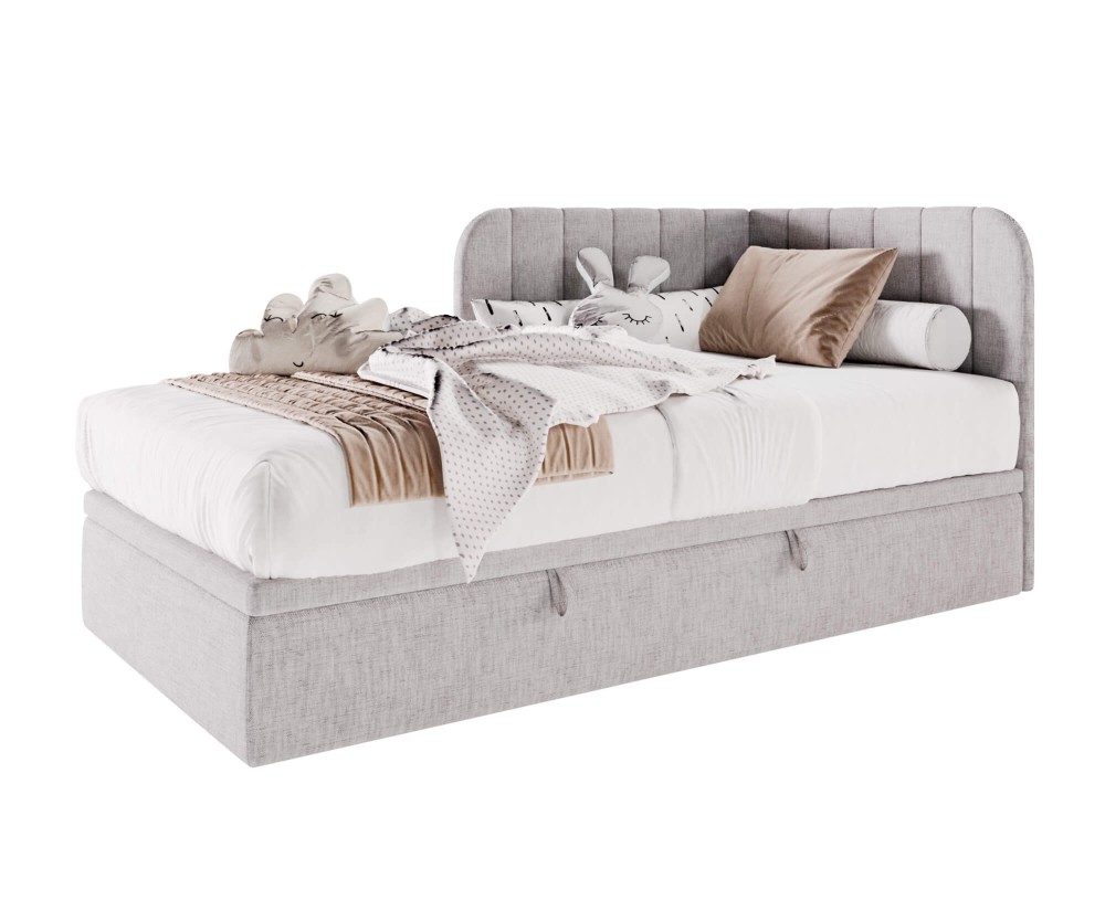 Komfortables Eckbett 90x200 cm mit Bettkasten, Einzelbett, Polsterbett für Jugendzimmer, KEVIN 1R Komfortables Eckbett 90x200 cm mit Bettkasten, Einzelbett, Polsterbett für Jugendzimmer, KEVIN 1R