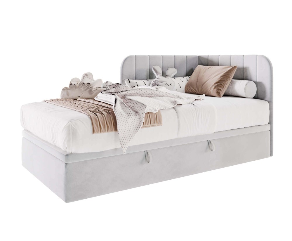 Stilvolles Eckbett 120x200 cm mit Bettkasten, Einzelbett, Polsterbett, Schlafsofa, KEVIN 1R