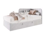 Stilvolles Eckbett 120x200 cm mit Bettkasten, Einzelbett, Polsterbett, Schlafsofa, KEVIN 1R
