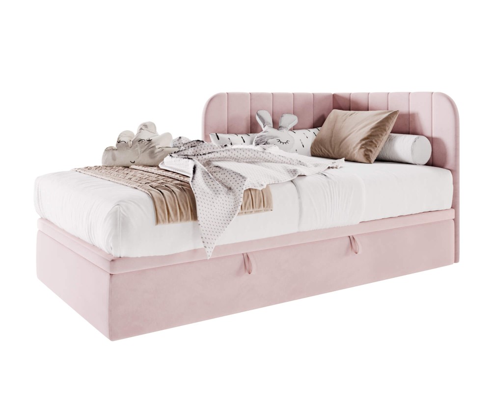 Stilvolles Eckbett 120x200 cm mit Bettkasten, Einzelbett, Polsterbett, Schlafsofa KEVIN 1R