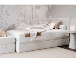 Stilvolles Eckbett 120x200 cm mit Bettkasten, Einzelbett, Polsterbett, Schlafsofa, KEVIN 1R