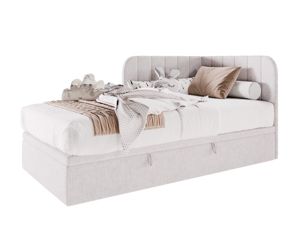 Stilvolles Eckbett 120x200 cm mit Bettkasten, Einzelbett, Polsterbett, Schlafsofa KEVIN 1R
