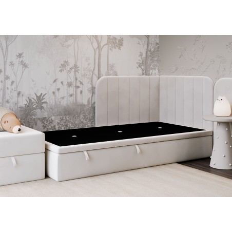 Stilvolles Eckbett 120x200 cm mit Bettkasten, Einzelbett, Polsterbett, Schlafsofa, KEVIN 1R