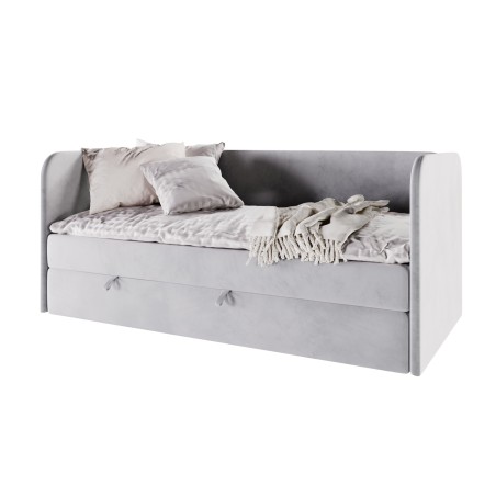 Kinderbett 80x180 cm, Jugendbett, Einzelbett mit Bettkasten und Matratze, OLIVIER 2M