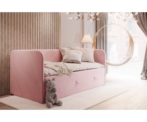 Kinderbett 80x180 cm, Jugendbett, Einzelbett mit Bettkasten und Matratze, OLIVIER 2M