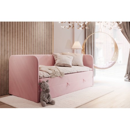 Kinderbett 80x180 cm, Jugendbett, Einzelbett mit Bettkasten und Matratze, OLIVIER 2M