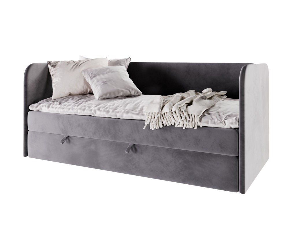 Jugendbett 80x200 cm in U-Form, Kinderbett, Einzelbett mit Bettkasten und Matratze, OLIVIER 2M