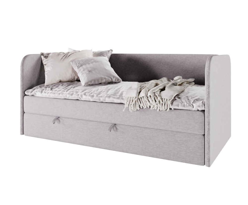 Polsterbett 90x200 cm in U-Form, Kinderbett, Einzelbett mit Bettkasten und Matratze, OLIVIER 2M