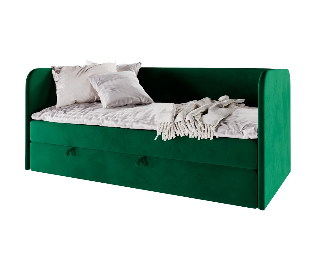 Modernes Bett 100x200 cm in U-Form, Polsterbett mit Bettkasten und Matratze, Schlafsofa, OLIVIER 2M