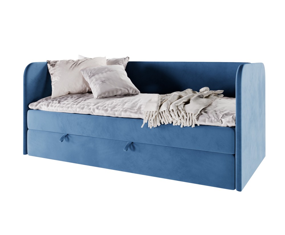 Modernes Bett 100x200 cm in U-Form, Polsterbett mit Bettkasten und Matratze, Schlafsofa, OLIVIER 2M