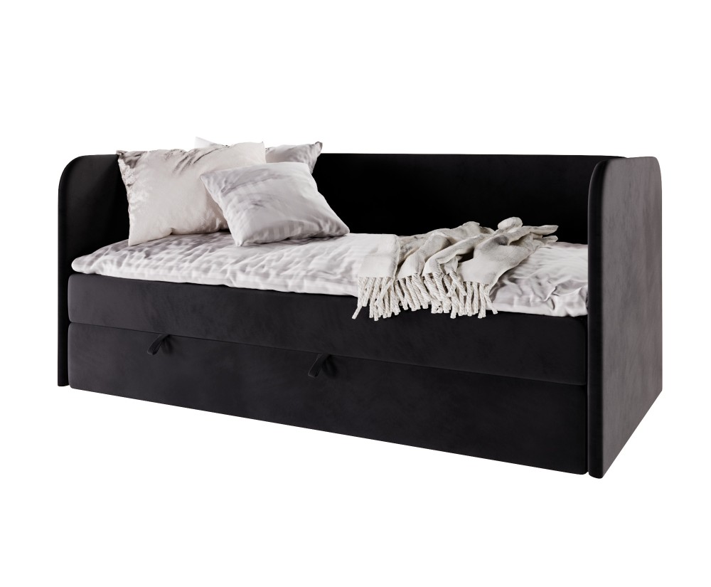 Funktionales Polsterbett 120x200 cm in U-Form, Einzelbett mit Bettkasten und Matratze, Schlafsofa, OLIVIER 2M