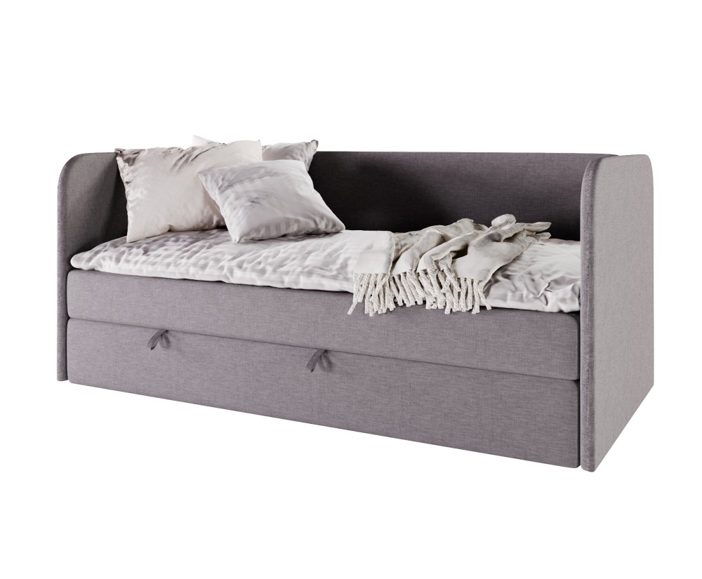 Funktionales Polsterbett 120x200 cm in U-Form, Einzelbett mit Bettkasten und Matratze, Schlafsofa, OLIVIER 2M