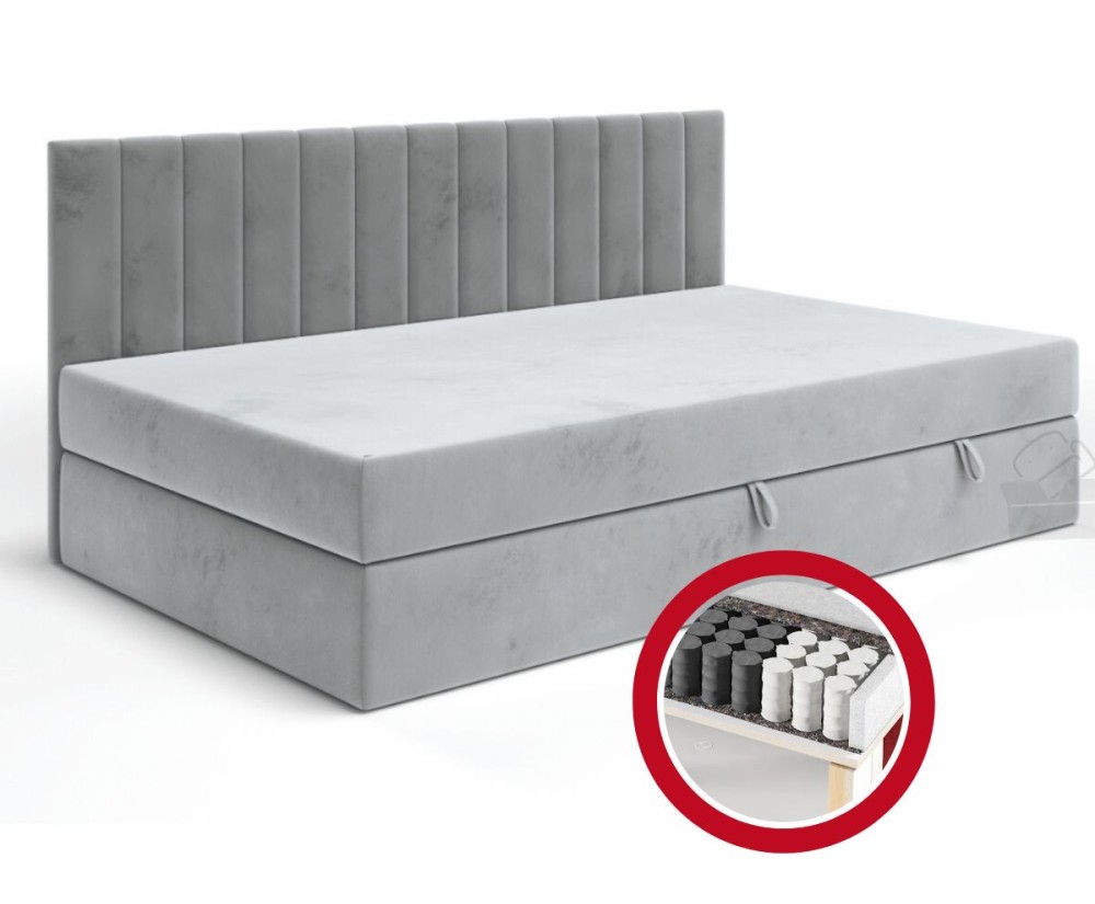 INTARO 35M Polsterbett, Jugendbett 80x200 cm, Einzelbett mit Seitenblende und Taschenfederkernmatratze, Moly 85 dunkelgrau