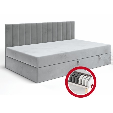 INTARO 35M Polsterbett, Jugendbett 80x200 cm, Einzelbett mit Seitenblende und Taschenfederkernmatratze, Moly 85 dunkelgrau