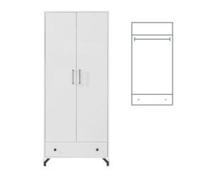 BERGAMO 1 Kleiderschrank zweitürig Breite 80 cm, Drehtürenschrank lux weiß / weiß glänzend