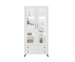 BERGAMO 2 Hochvitrine zweitürig Breite 90 cm, Standvitrine mit zwei Schubladen, Bücherregal, lux weiß / weiß glänzend