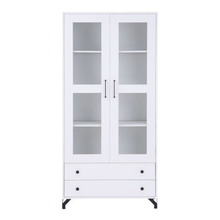 BERGAMO 2 Hochvitrine zweitürig Breite 90 cm, Standvitrine mit zwei Schubladen, Bücherregal, lux weiß / weiß glänzend