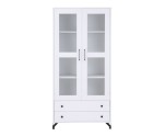 BERGAMO 2 Hochvitrine zweitürig Breite 90 cm, Standvitrine mit zwei Schubladen, Bücherregal, lux weiß / weiß glänzend