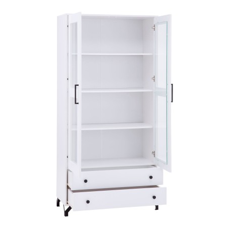 BERGAMO 2 Hochvitrine zweitürig Breite 90 cm, Standvitrine mit zwei Schubladen, Bücherregal, lux weiß / weiß glänzend