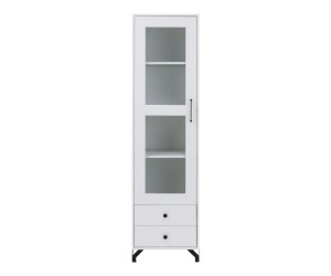 BERGAMO 3 Hochvitrine eintürig Breite 50 cm, Standvitrine mit zwei Schubladen, Bücherregal, lux weiß / weiß glänzend