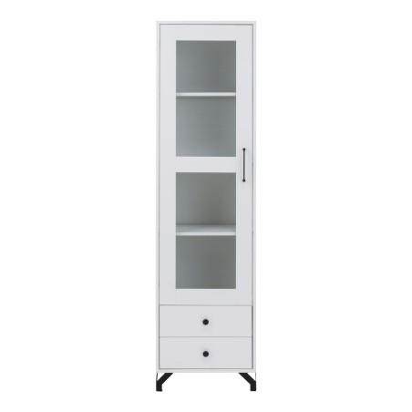 BERGAMO 3 Hochvitrine eintürig Breite 50 cm, Standvitrine mit zwei Schubladen, Bücherregal, lux weiß / weiß glänzend
