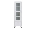 BERGAMO 3 Hochvitrine eintürig Breite 50 cm, Standvitrine mit zwei Schubladen, Bücherregal, lux weiß / weiß glänzend
