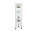 BERGAMO 3 Hochvitrine eintürig Breite 50 cm, Standvitrine mit zwei Schubladen, Bücherregal, lux weiß / weiß glänzend