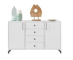 Kommode zweitürig mit 4 Schubladen, Breite 140 cm, Sideboard, lux weiß / weiß glänzend, BERGAMO 6