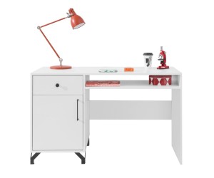 BERGAMO 9 Schreibtisch eintürig mit Schublade, Breite 125 cm, lux weiß / weiß glänzend