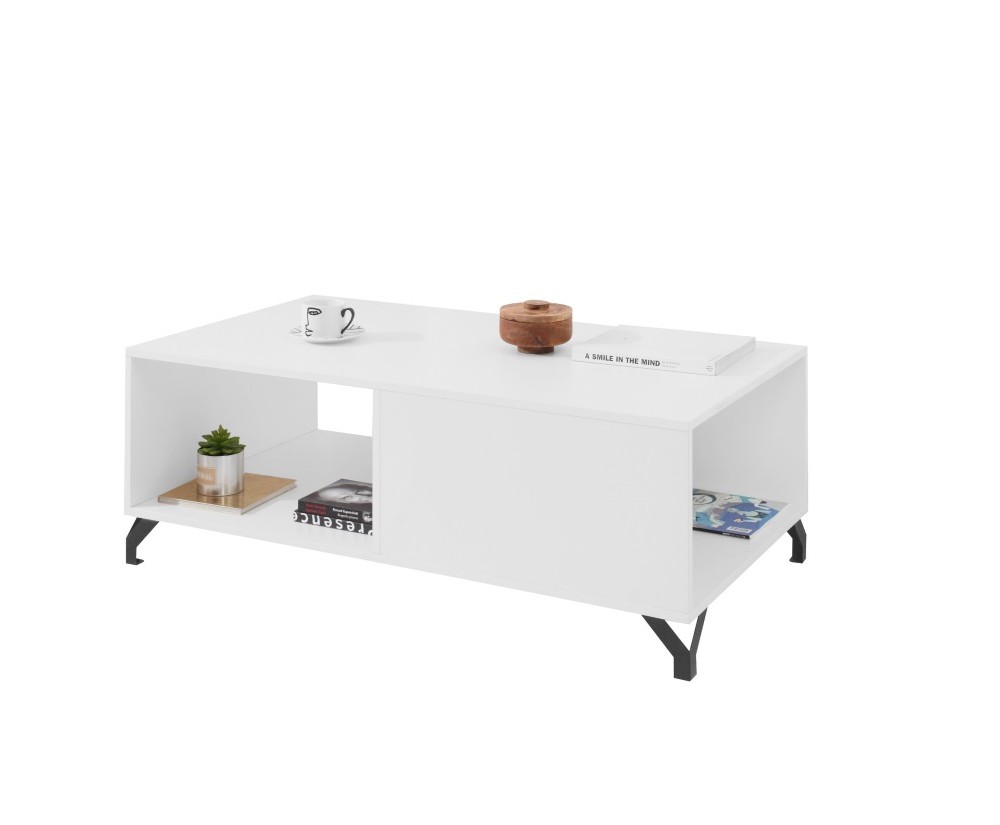 BERGAMO 10 Kaffeetisch mit praktischer Ablagefläche, Breite 120 cm, Beistelltisch, Couchtisch, lux weiß / weiß glänzend