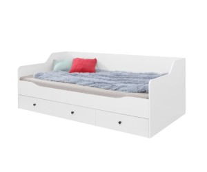 BERGAMO 13 Einzelbett 90x200 cm mit Gestell für Matratze und 3 Schubladen, lux weiß / weiß glänzend