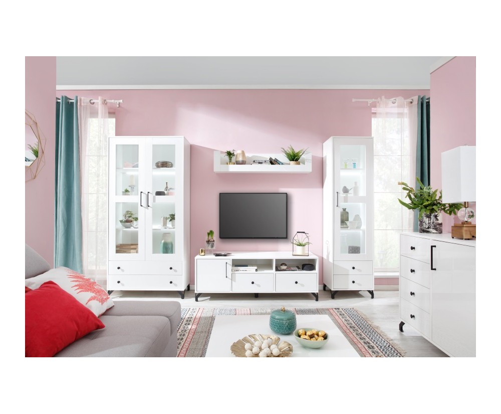 BERGAMO A Wohnwand, Wohnzimmer-Set, Komplett-Set 5 St.,  lux weiß / weiß glänzend