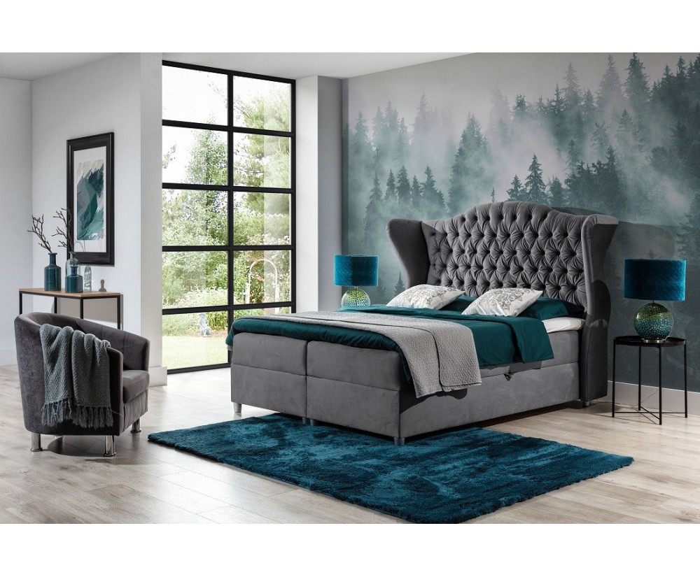 Boxspringbett 160x200 cm, Ehebett mit Bettkasten, Kopfteil im CHESTERFIELD-Design, PRATO K20