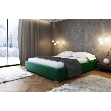 Modernes Polsterbett 140x200 cm ohne Kopfteil für Dachschrägen, Doppelbett mit Bettkasten, verchromte Füße, PRATO T11