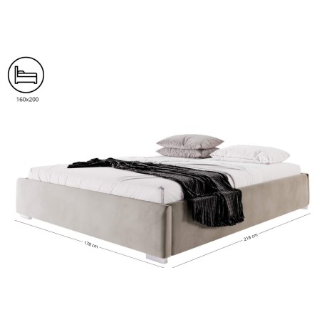 Bett ohne Kopfteil 160x200 cm für Dachschräge, Doppelbett mit Bettkasten, verchromte Füße, PRATO T11