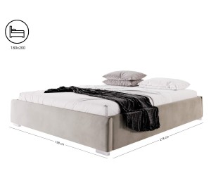Modernes Bett 180x200 cm für Schlafzimmer, Polsterbett mit Bettkasten, ohne Kopfteil, verchromte Füße, PRATO T11
