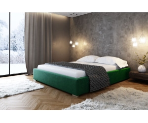 Großes Polsterbett 200x200 cm für Schlafzimmer, Doppelbett mit Bettkasten, ohne Kopfteil, verchromte Füße, PRATO T11