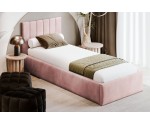 Einzelbett 100x200 cm für Jugendzimmer mit Bettkasten, Lattenrost, vertikale Nähte, vom Fußteil geöffnet, AZURO S04
