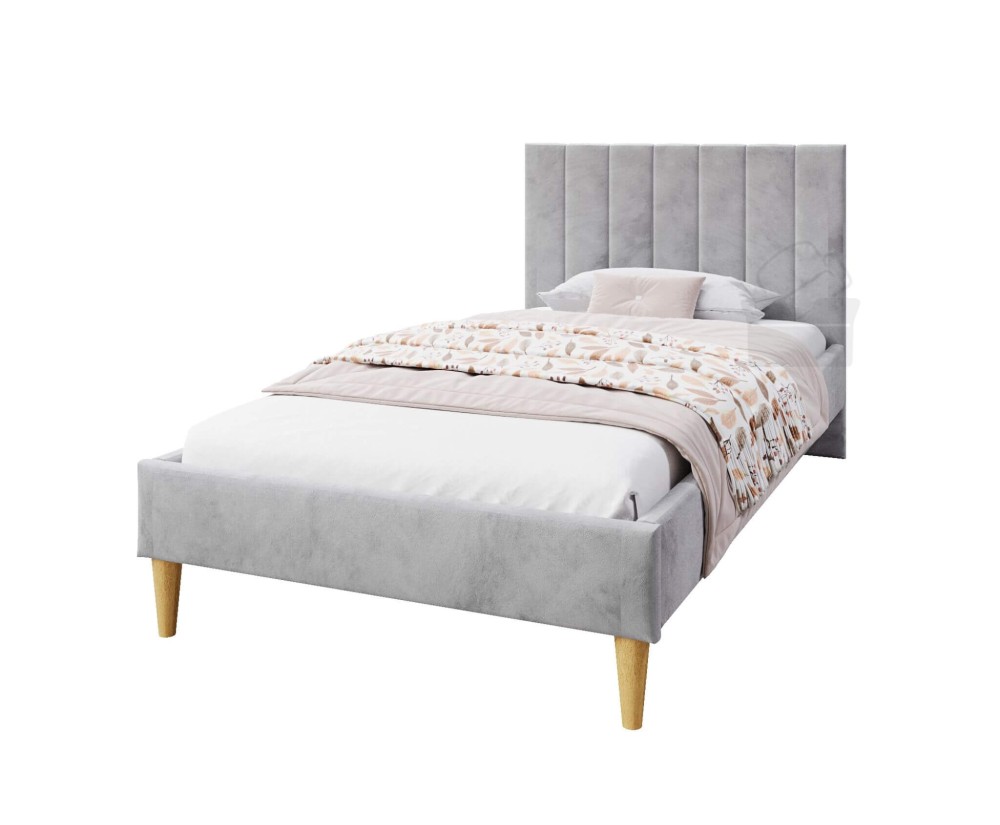 Jugendbett 90x200 cm mit hohem Kopfteil und Rollrost, eleganter Velvetstoff RIVIERA, FABIAN Jugendbett 90x200 cm mit hohem Kopfteil und Rollrost, eleganter Velvetstoff RIVIERA, FABIAN