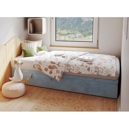 Polsterbett 90x200 cm, Jugendbett mit Bettkasten, Hotelbett HUGO 1R