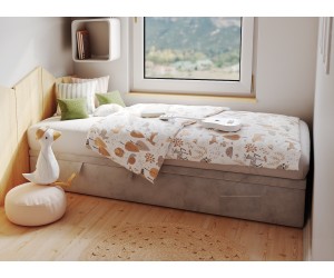 Einzelbett 100x200 cm, Jugendbett mit Bettkasten, Hotelbett, HUGO